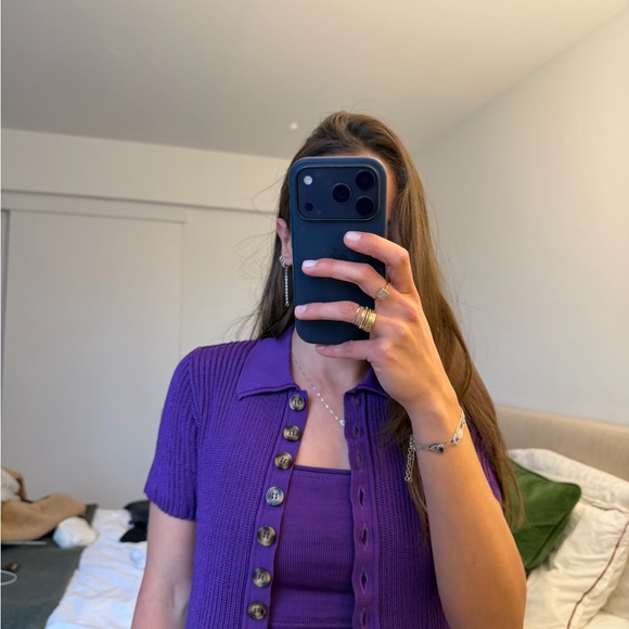 Purple Button-Up Ribbed Top - Picture 5 of 6